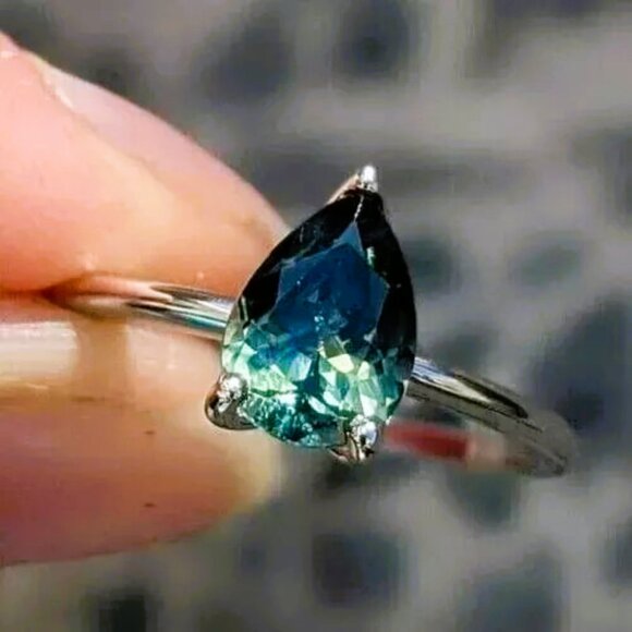 Certified Natural Teal Sapphire 925 Sterling Silver Ring Gift For Free Ship 7us